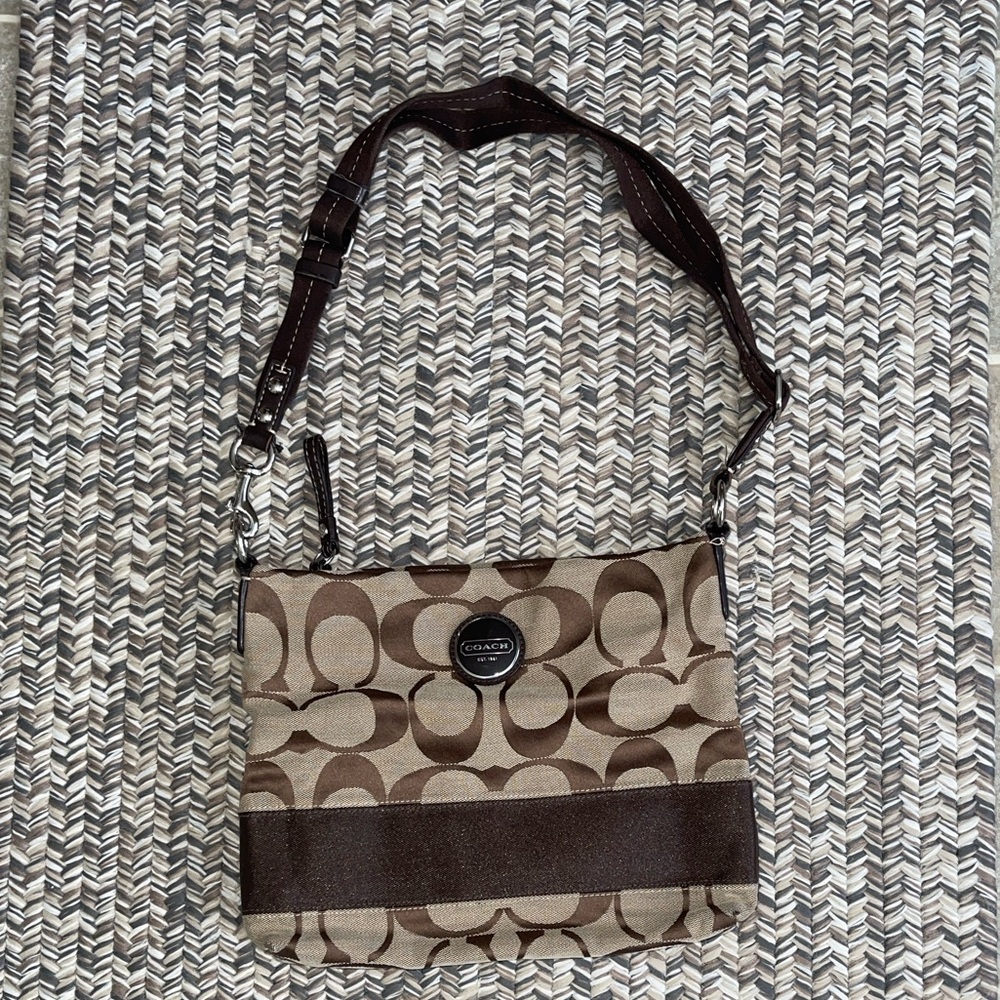 Coach Signature Brown and Tan Crossbody Bag